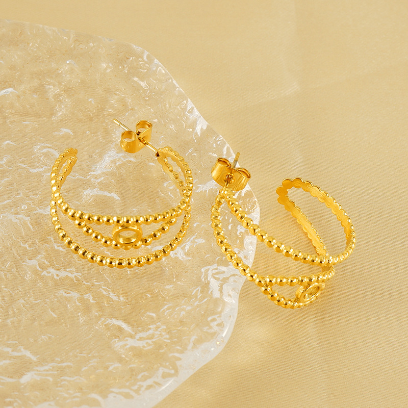 1 pair simple series daily geometric titanium steel  gold plated women hoop earrings Picture4