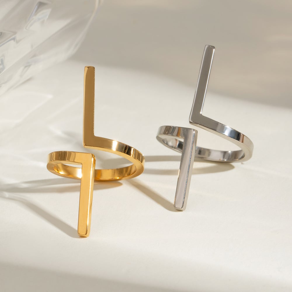 1 Piece Simple Style Geometric Stainless Steel Gold Plated Women's Adjustable Rings h5Picture2