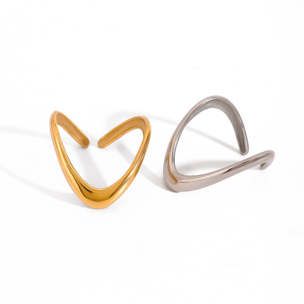 1 pair simple series simple geometric stainless steel  gold plated women adjustable rings h5Picture8