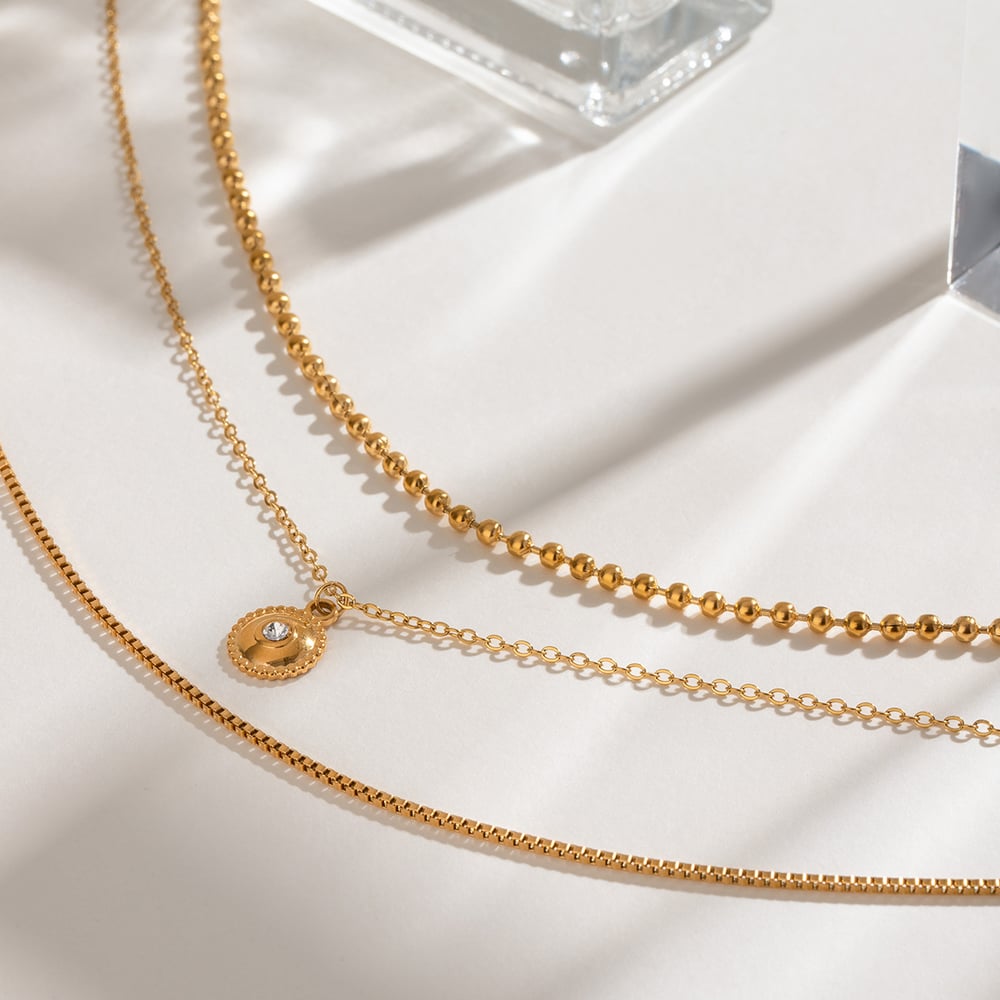 1 piece classic series elegant annular stainless steel  gold plated rhinestone women layered necklaces h5Picture5