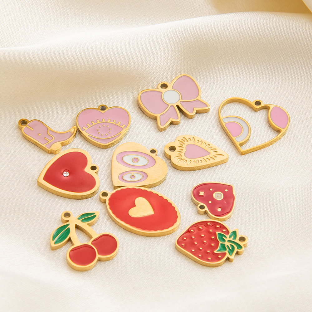 1 Piece Romantic Series Sweet Strawberry Stainless Steel Drop Oil Gold Color DIY Women's Pendants h5Picture3