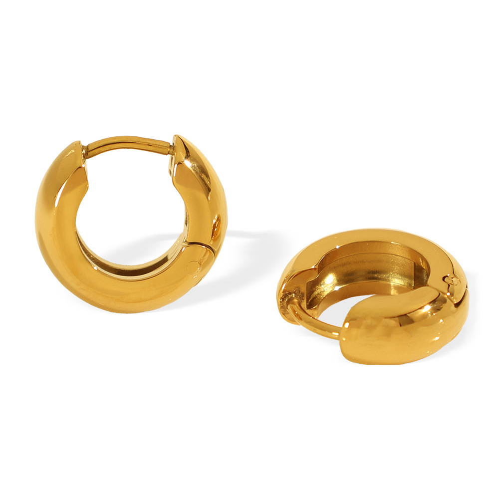 1 pair simple series classic solid color stainless steel  gold plated women hoop earrings h5Picture6