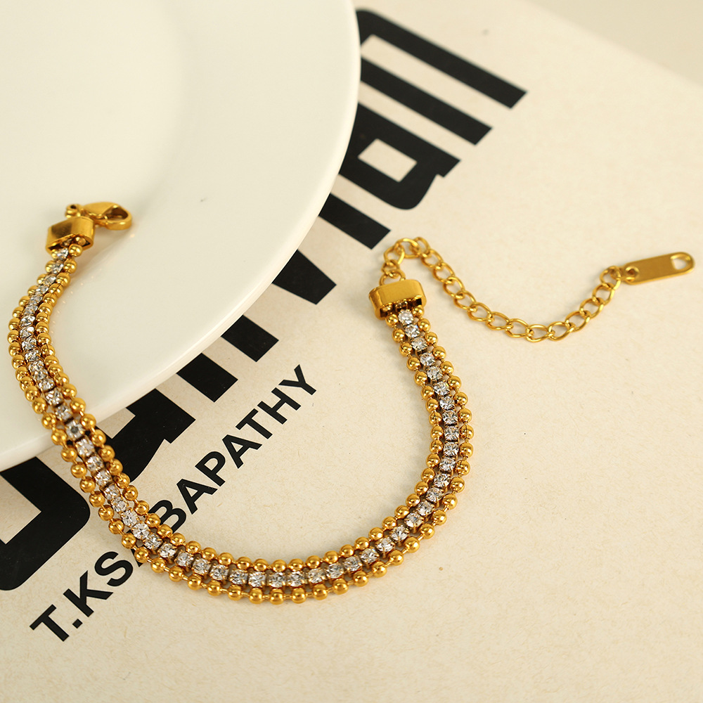 1 piece luxurious series simple beads stainless steel  gold plated rhinestone women chain bracelets h5Picture3