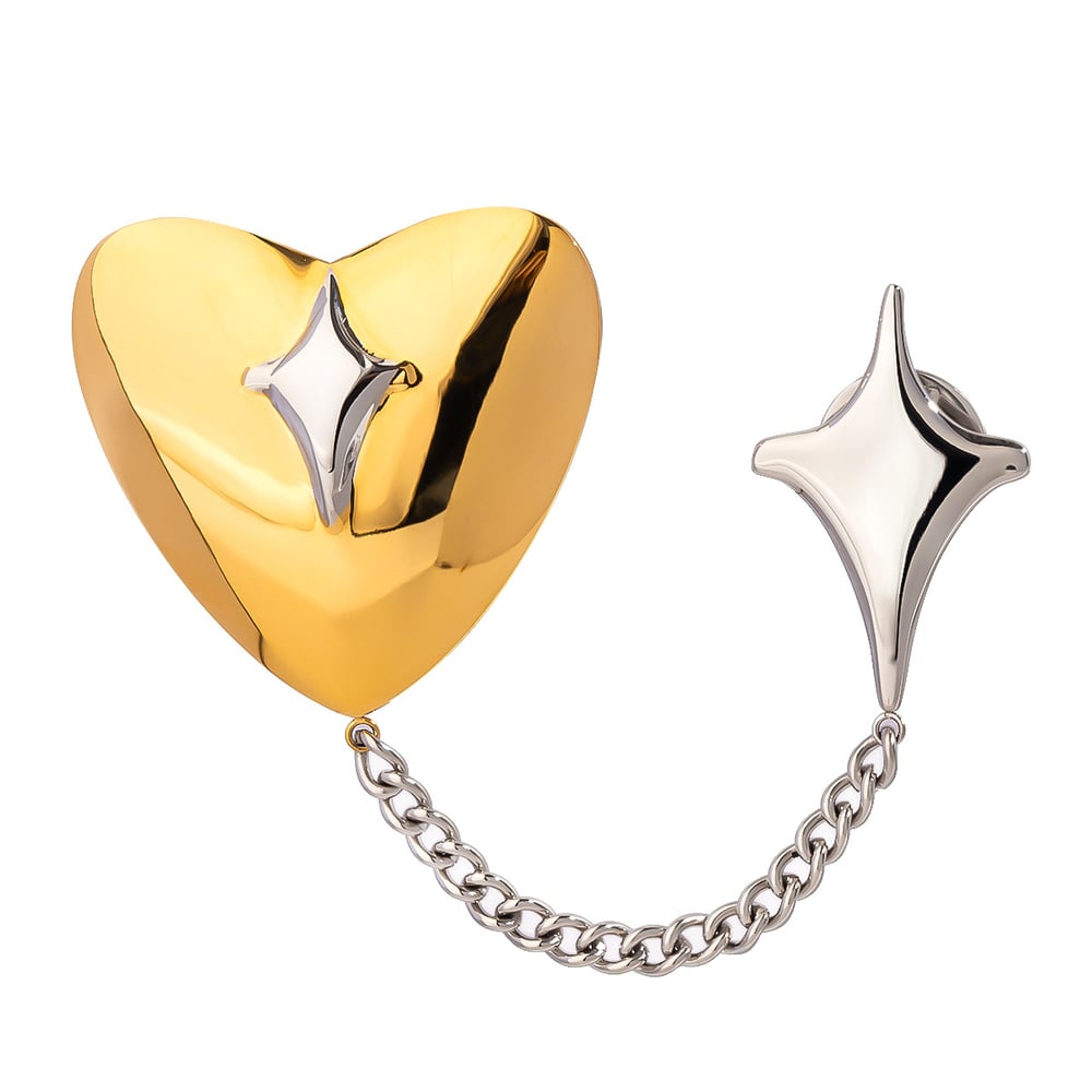 1 pair simple retro style heart shape stainless steel  gold plated women's brooches h5Picture5