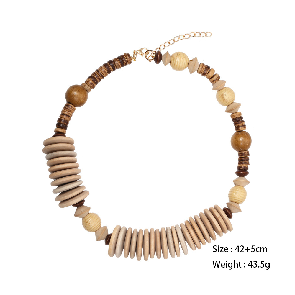 1 Piece Vintage Geometric Wood Chip Women's Beaded Necklaces Picture6