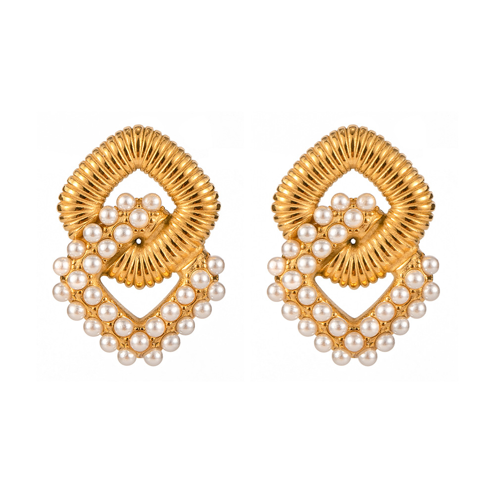 1 pair classic series elegant geometric stainless steel  gold plated artificial pearl women drop earrings h5Picture6