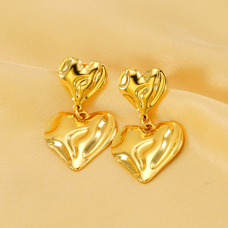 1 pair simple series daily heart stainless steel  gold plated women stud earrings h5Picture4