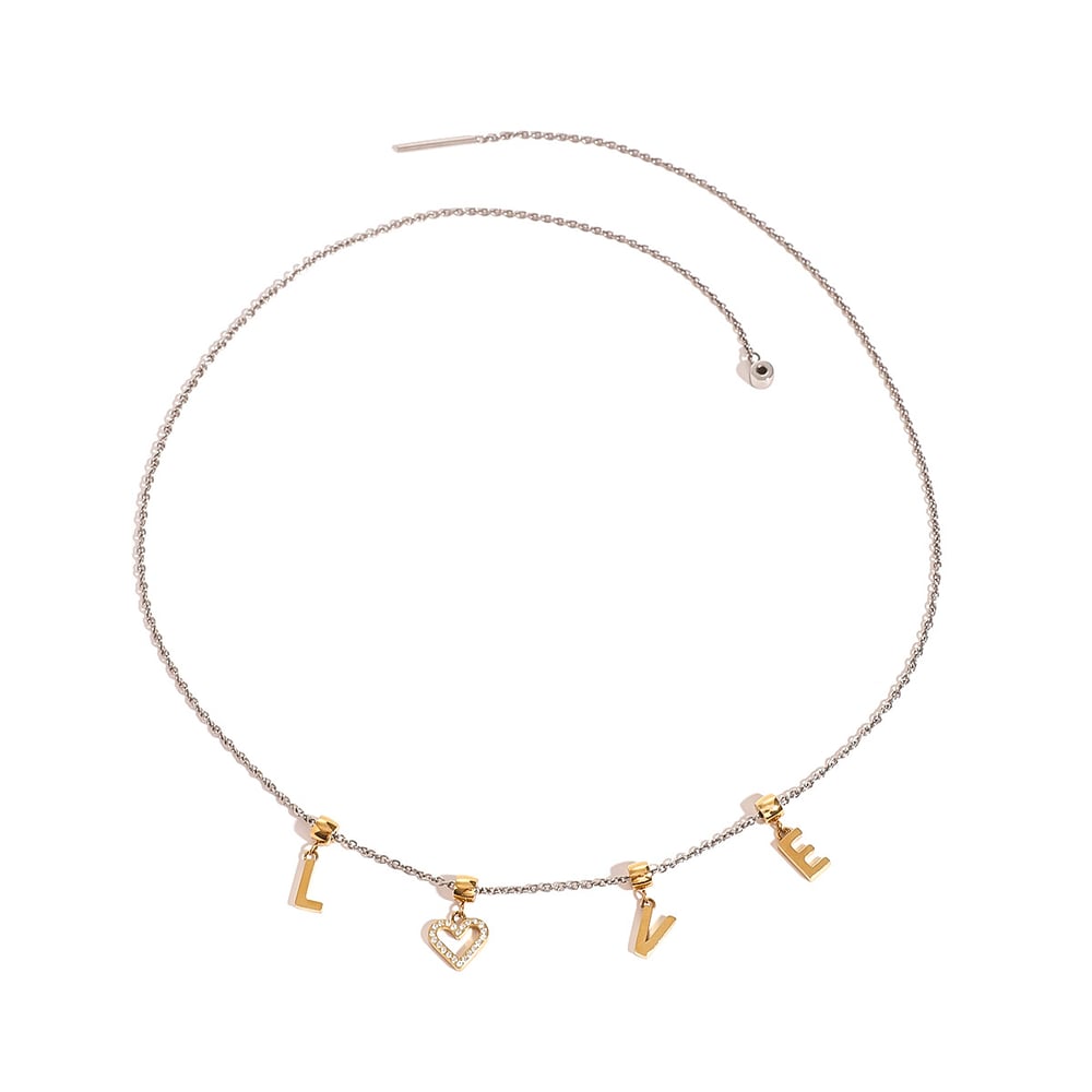 1 Stück Simple Series Simple Letter Edelstahl 18 Karat vergoldet Strass Damen Anhänger Halsketten h5Bild5