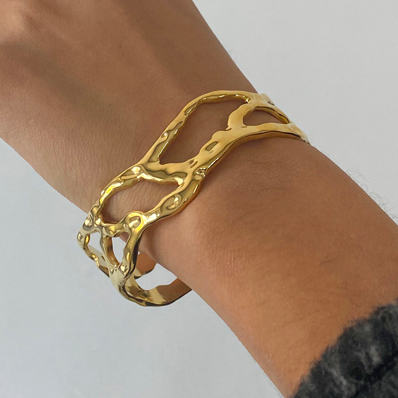 1 piece stylish series  irregular shape stainless steel gold color women's bangles h5Picture7