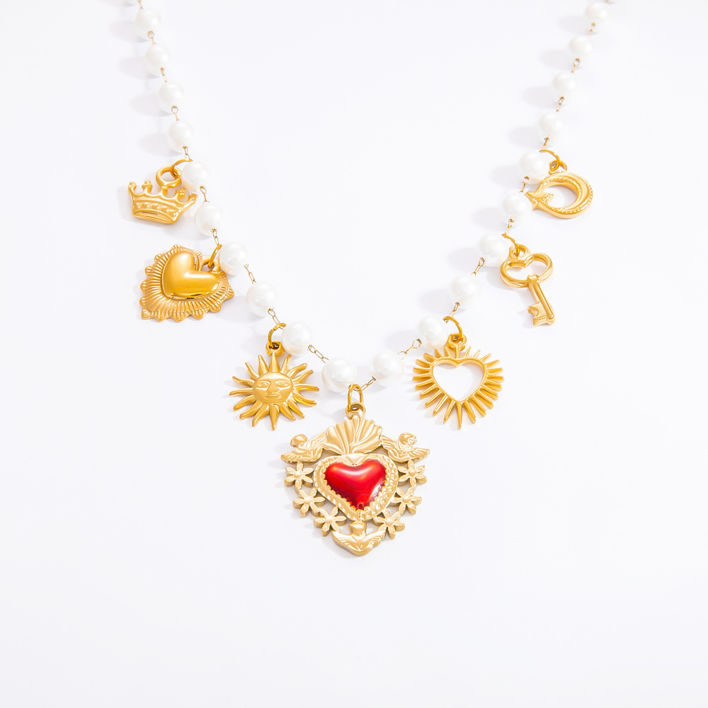 1 piece luxurious series elegant heart stainless steel  gold color plated artificial pearl women's pendant necklaces h5Picture5