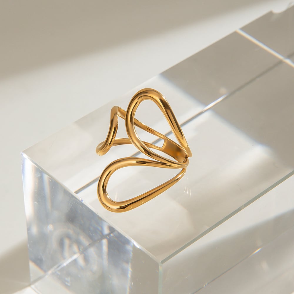 1 pair simple series daily geometric stainless steel  gold plated women adjustable rings h5Picture5