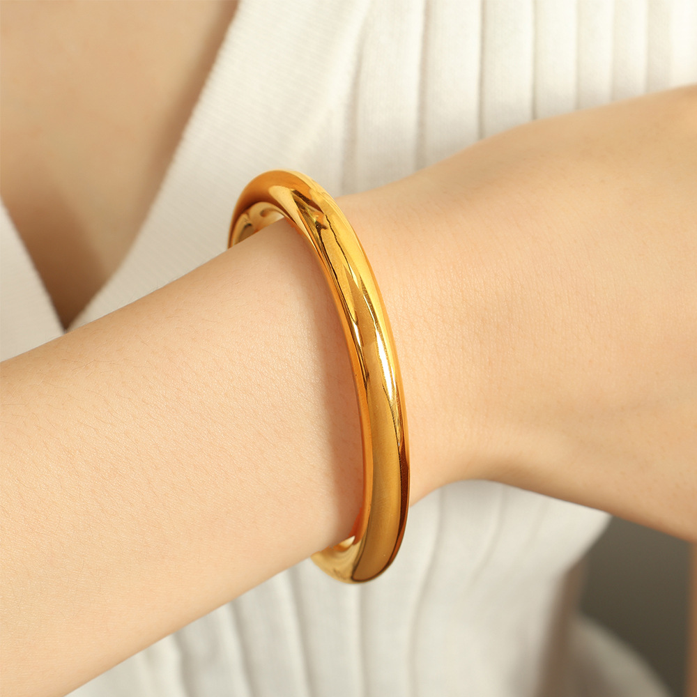 1 piece simple series classic solid color stainless steel  gold plated women bangles h5Picture5