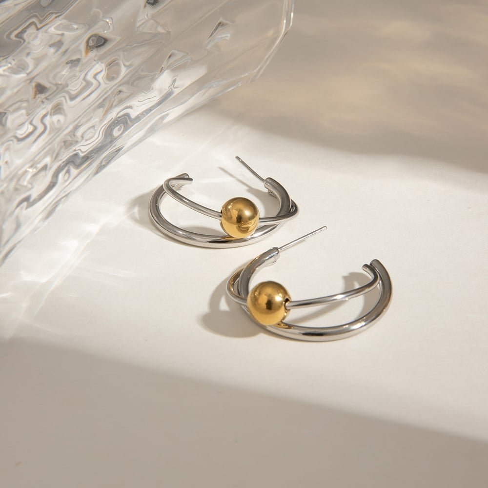 1 Pair Designable Series Exquisite Annular Stainless Steel Gold & Silver Color Women's Hoop Earrings Picture4