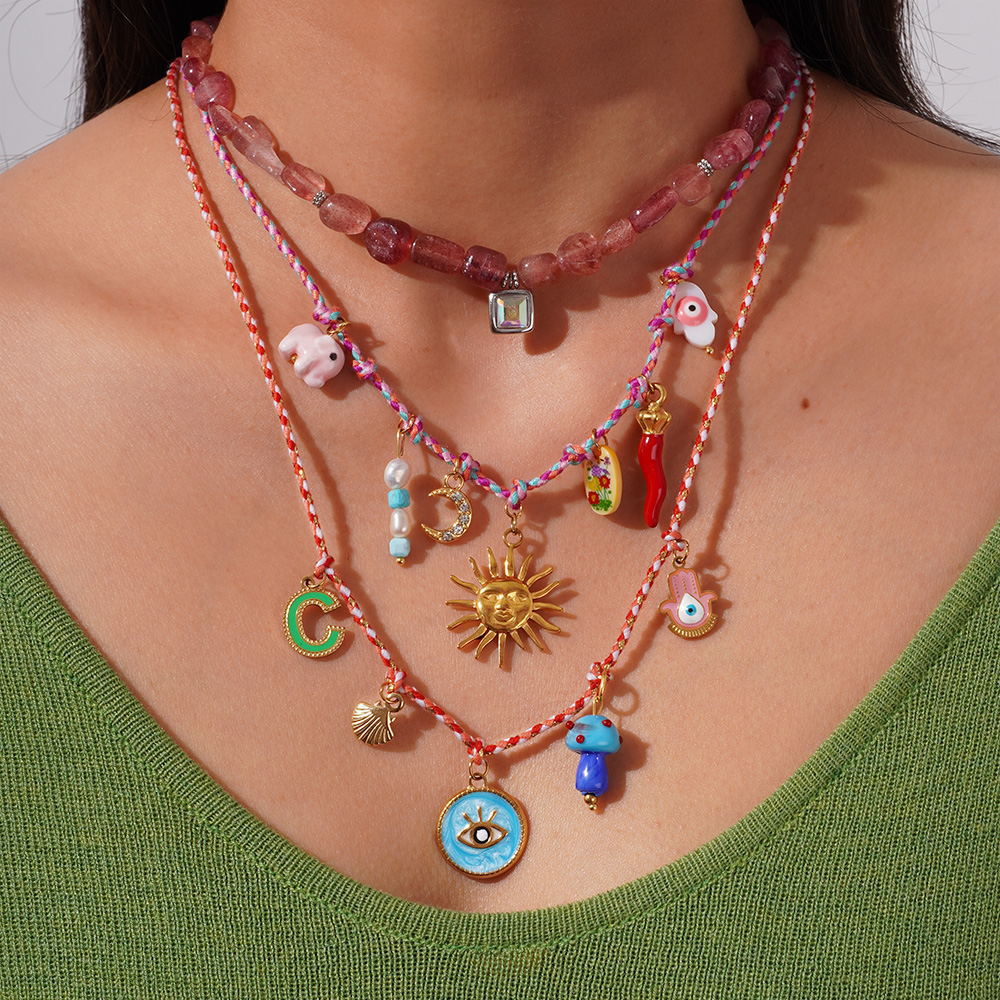 1 Piece Polychrome Series Sweet Sun Sennit Stainless Steel Gold Color Women's Pendant Necklaces h5Picture4