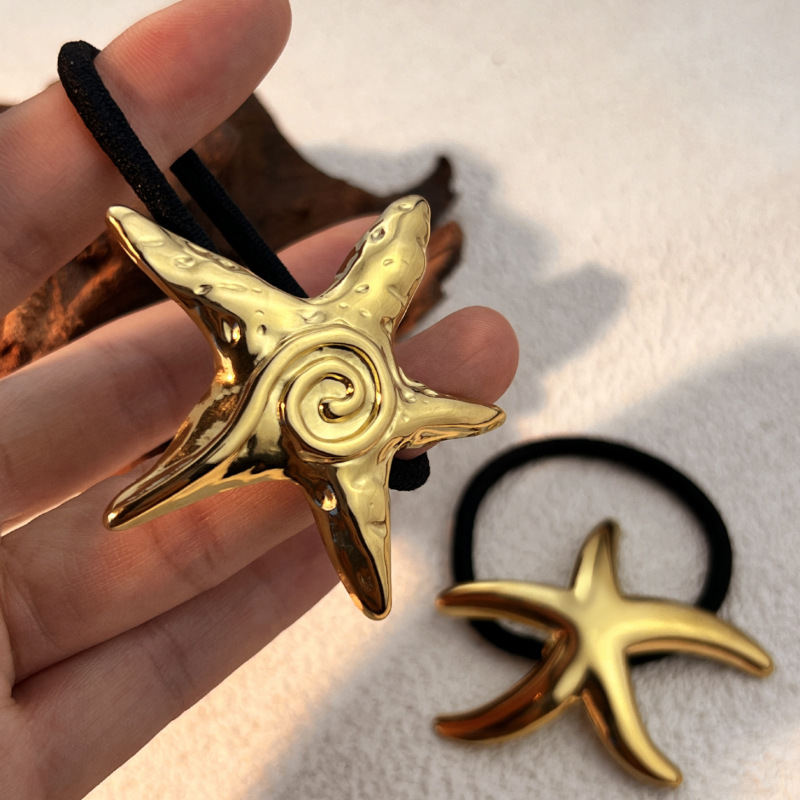 1 piece classic style all-match  beach starfish stainless steel gold color women's hair bobbles h5Picture3