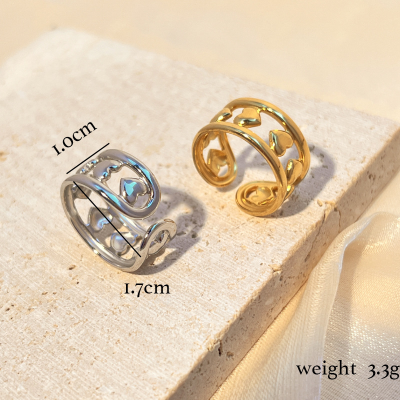 1 Piece Romantic Series Retro Heart Hollow-out Stainless Steel Gold Color Women's Adjustable Rings h5Picture6