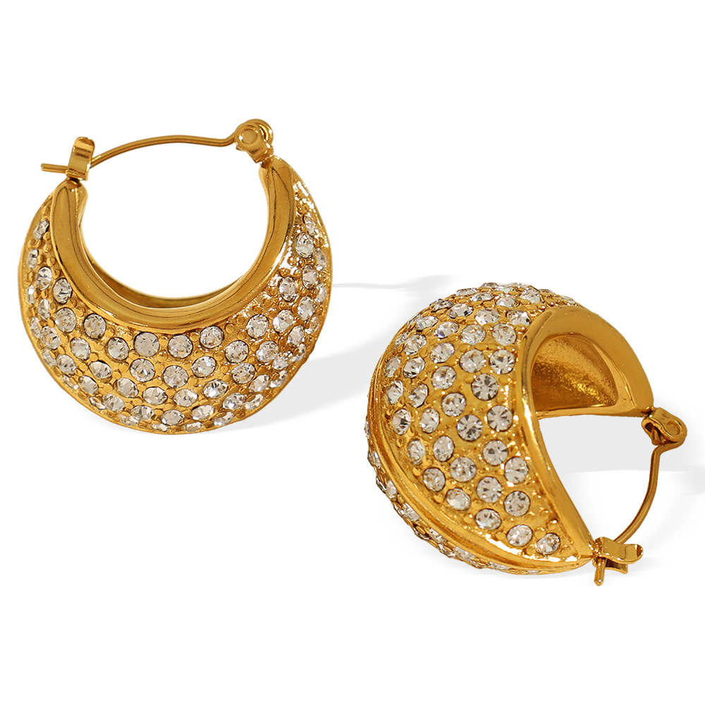 1 pair luxurious series classic geometric stainless steel  gold plated rhinestone women hoop earrings h5Picture6
