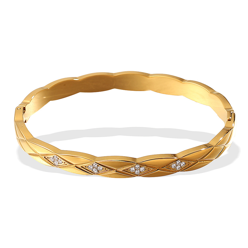1 Piece Elegant Series Retro Rhombus Shape Charming Stainless Steel Gold Color Women's Bangles h5Picture6