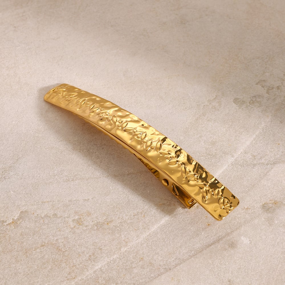 1 pair simple series casual plant stainless steel  gold plated women hair clips h5Picture3