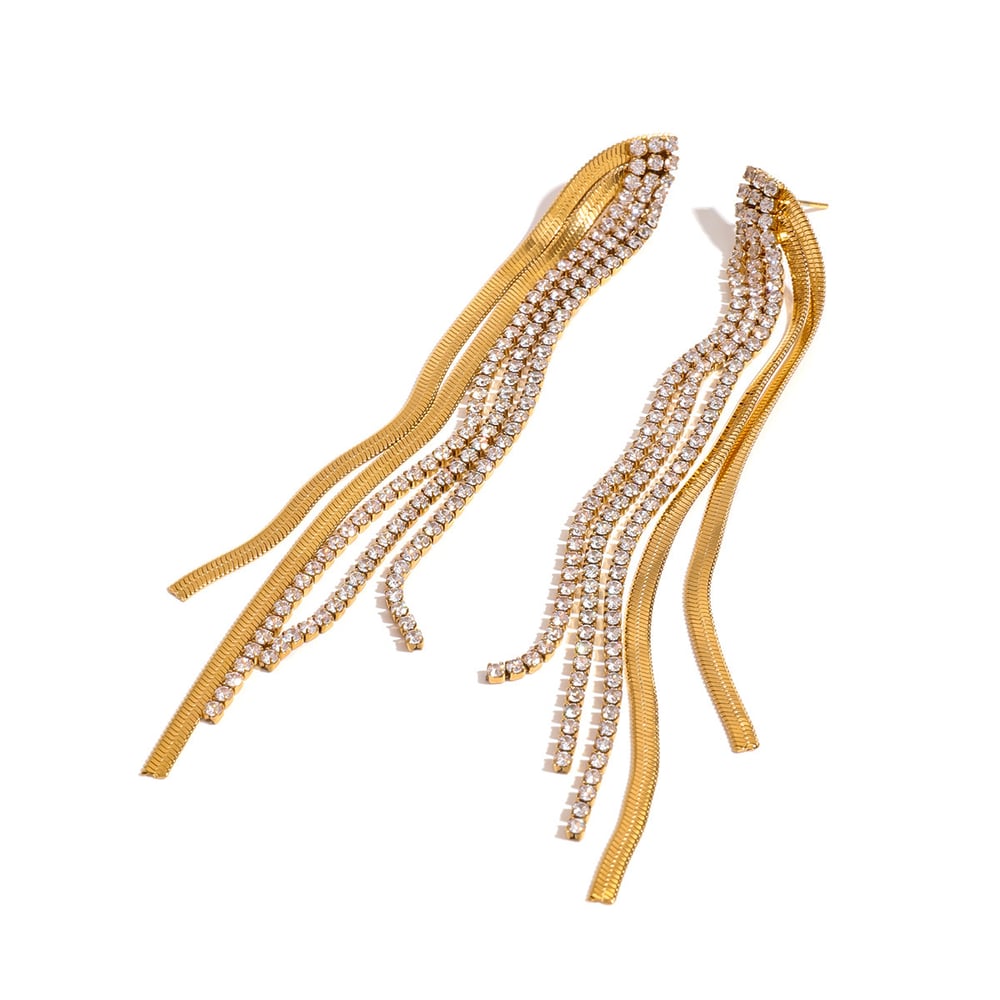 1 pair classic series elegant line stainless steel  gold plated rhinestone women drop earrings h5Picture8