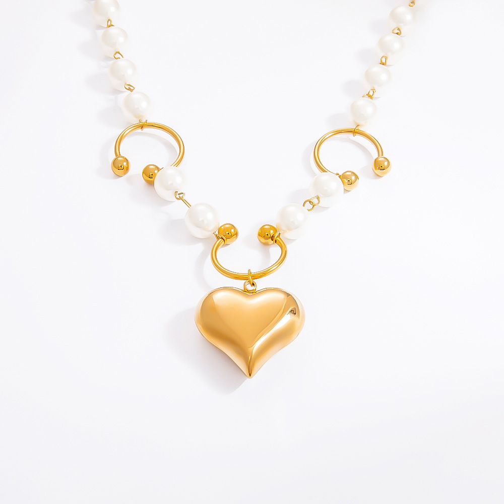 1 piece luxurious series sweet heart stainless steel  gold color plated artificial pearl women's pendant necklaces h5Picture8