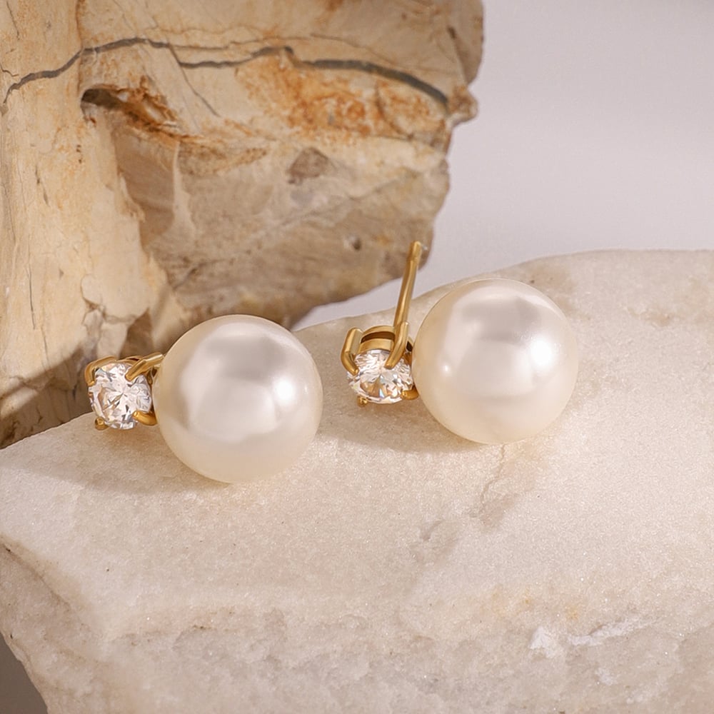 1 pair simple series elegant solid color stainless steel  gold plated artificial pearl women stud earrings h5Picture3
