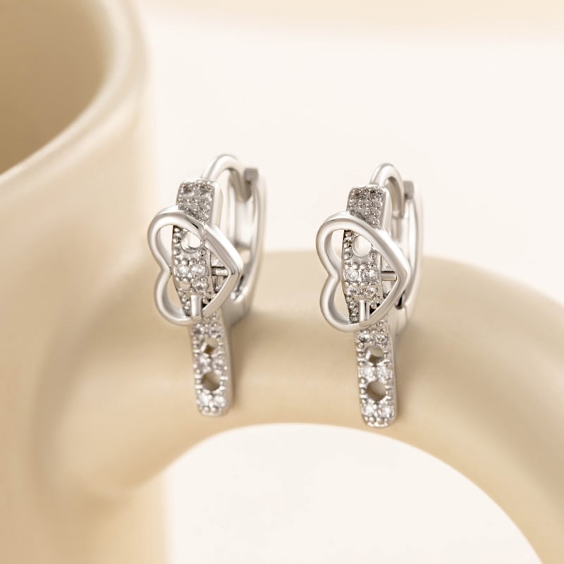 1 Piece Designable Series Simple Heart Belt Fastener Copper Zircon Women's Hoop Earrings Picture2
