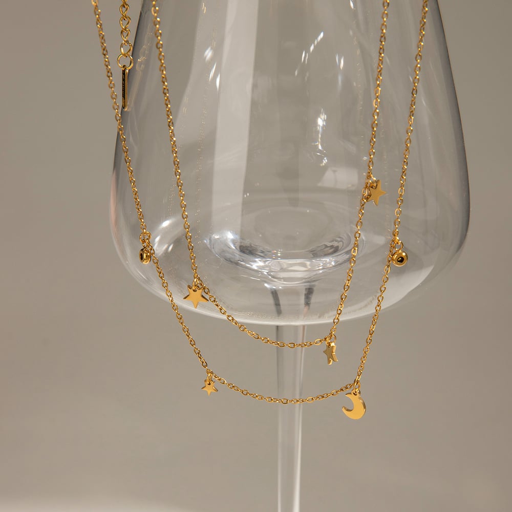1 piece simple series elegant sun/moon stainless steel  gold plated rhinestone women layered necklaces h5Picture3