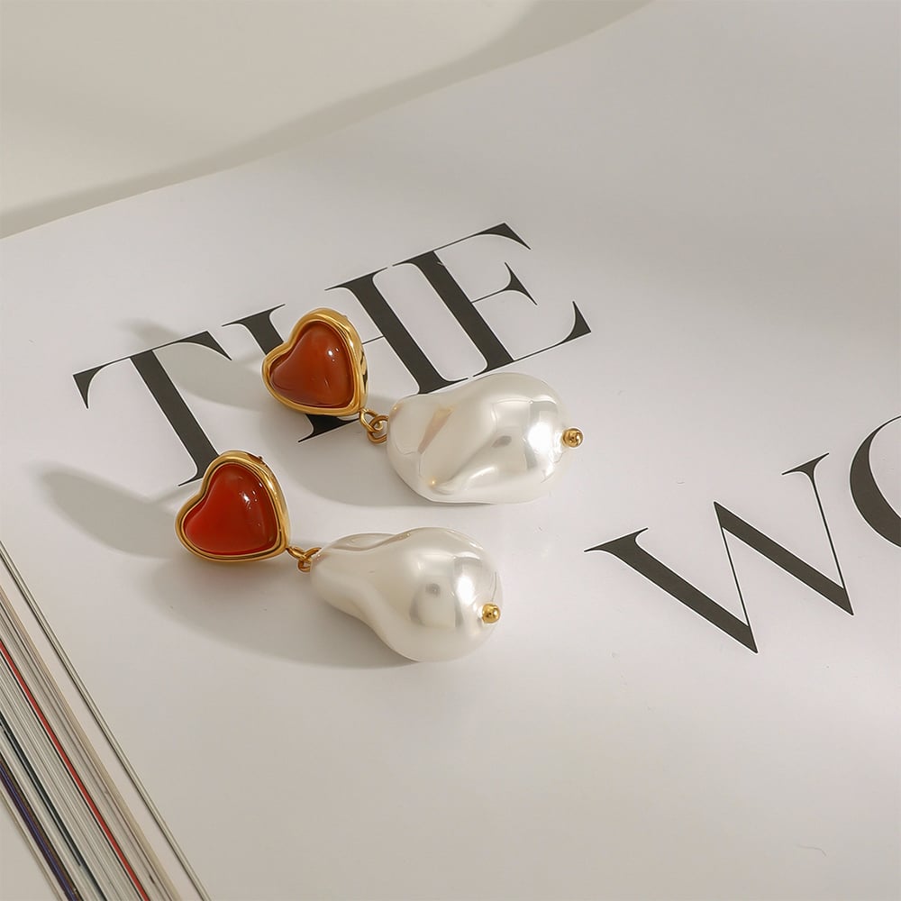 1 Pair Romantic Series Sweet Heart Elegant Stainless Steel Gold Color Women's Irregular Drop Earrings h5Picture4