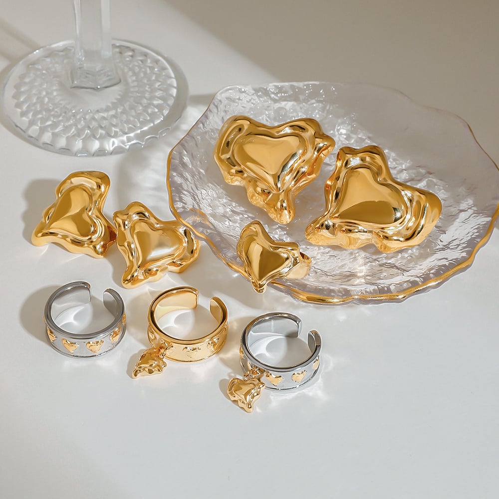 1 Piece Romantic Series Retro Irregular Heart Shape Stainless Steel Gold Color Women's Single Rings Picture3