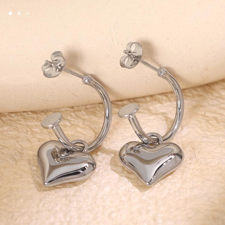 1 Çift Romantik Seri Tatlı Kalp Titanyum Çelik Altın Rengi Kadın Damla Küpe h5Resim4