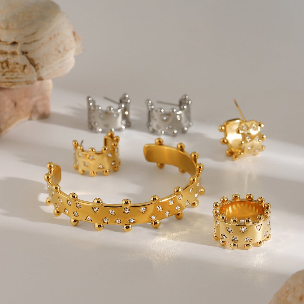 1 Piece Exquisite Series Retro Pentagram Round Stainless Steel Gold Color Women's Bangles h5Picture4