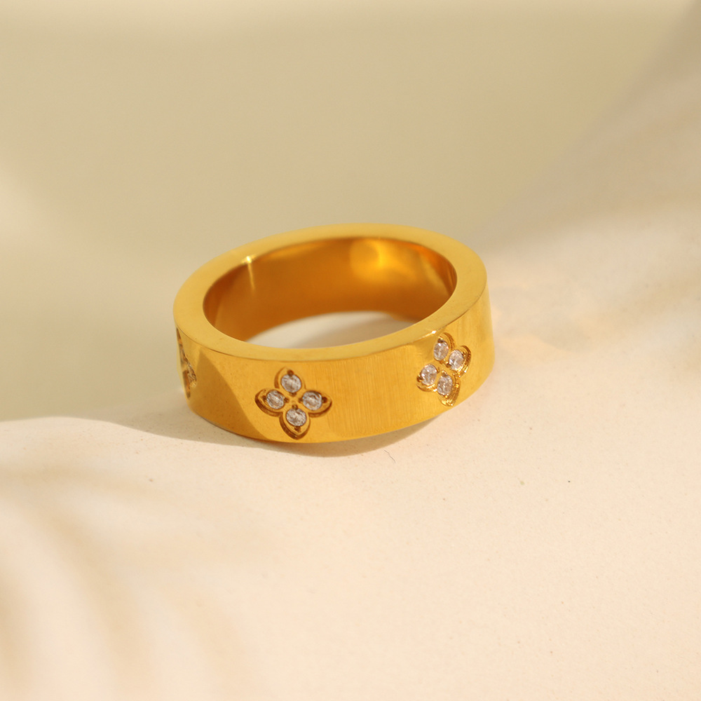 1 pair classic series chic geometric titanium steel  gold color plated zircon women's single rings Picture4