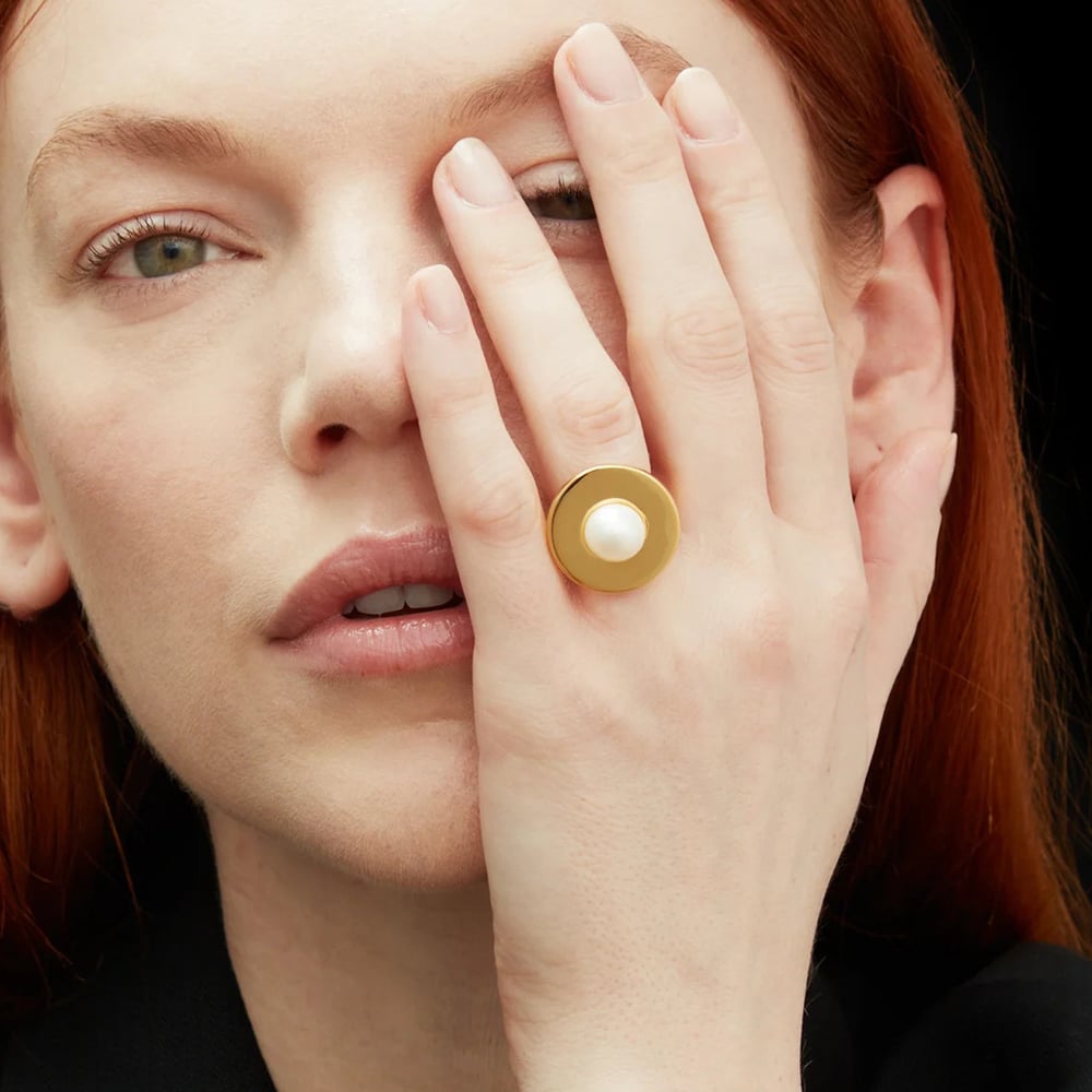 1 paio di anelli regolabili da donna in acciaio inossidabile placcato oro  con perle artificiali della serie semplice Immagine5