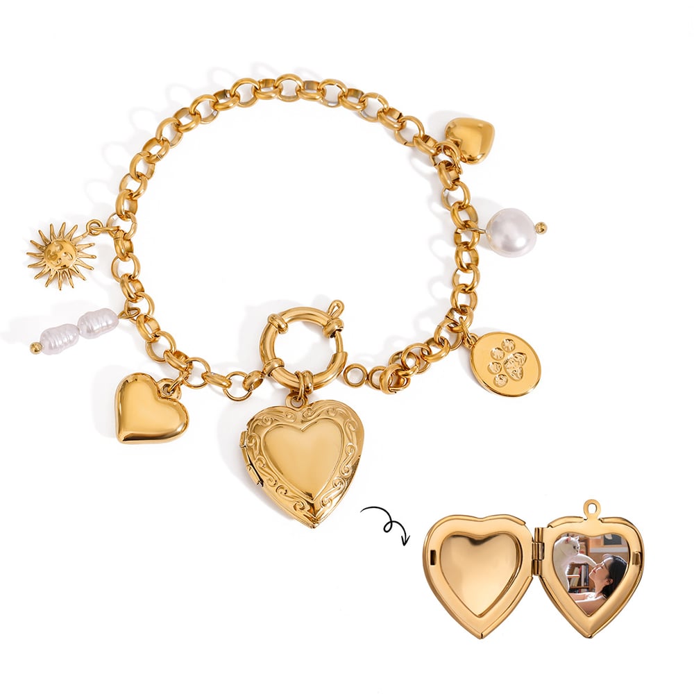 1 piece simple series classic heart stainless steel  gold plated women charm bracelets h5Picture6