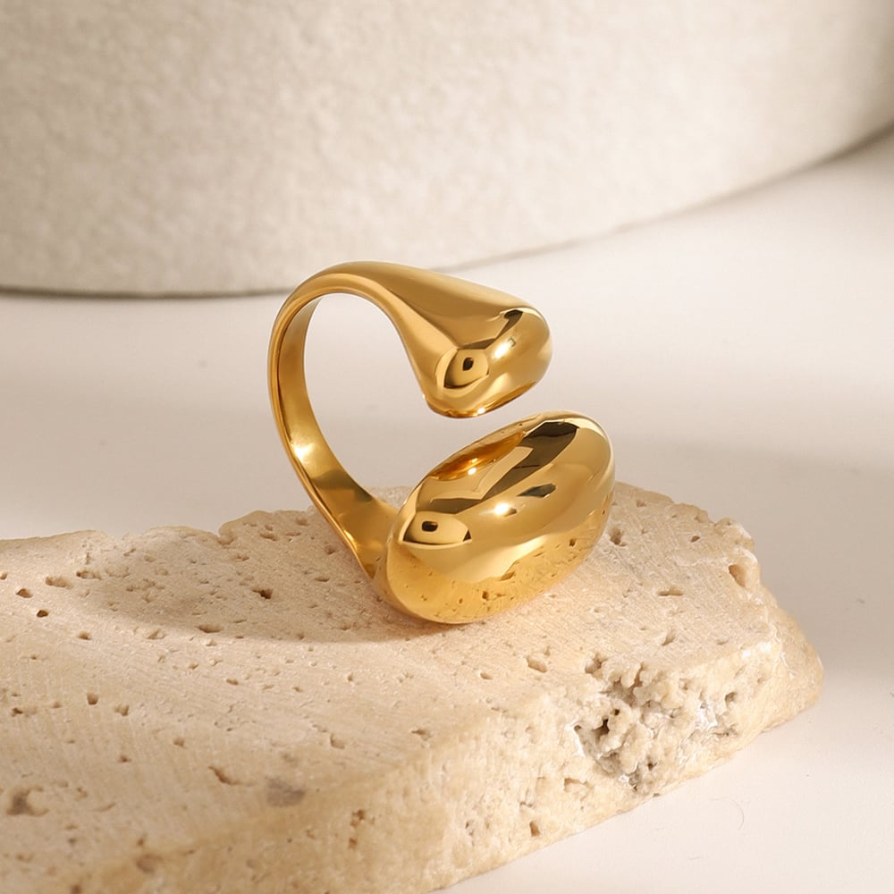 1 Piece Modern Stainless Steel Gold Plated Zircon Women's Adjustable Rings Picture4