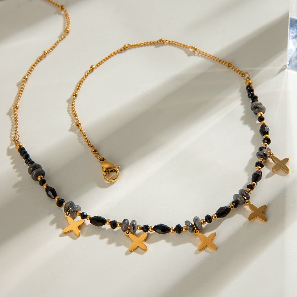 1 piece simple series elegant beads stainless steel  gold plated natural stone women pendant necklaces h5Picture3