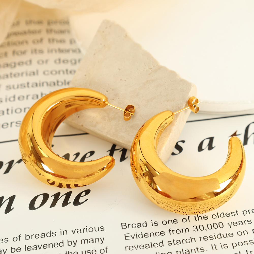 1 pair simple series classic solid color stainless steel  gold plated women hoop earrings Picture3