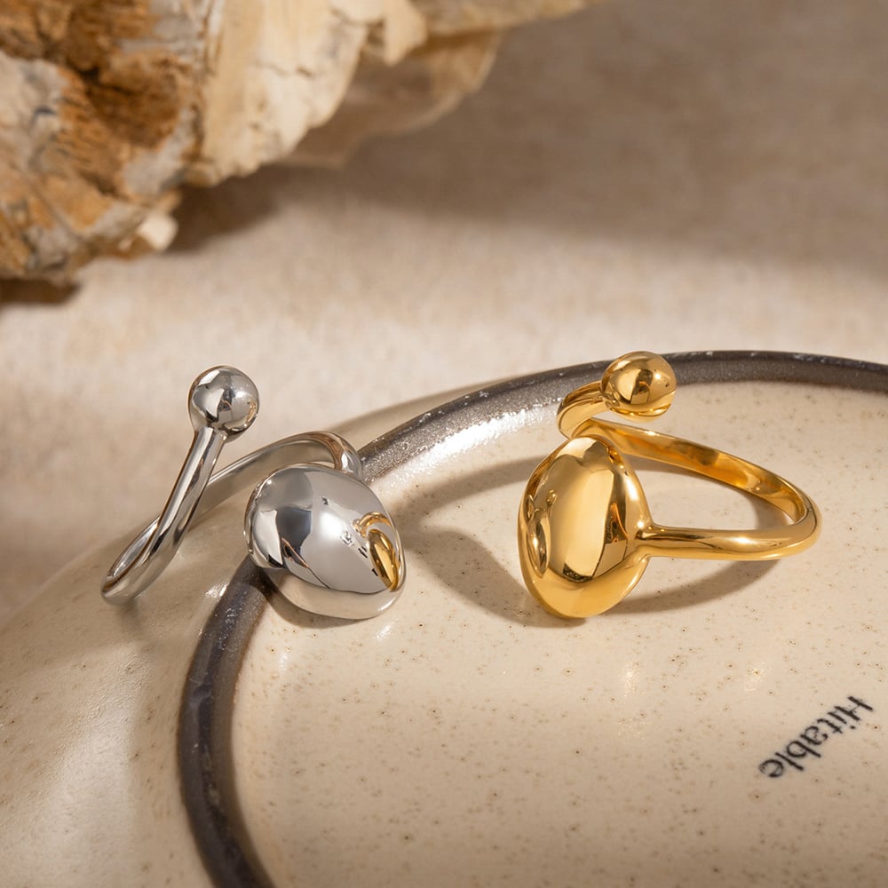 1 pair simple series simple geometric stainless steel  gold plated women adjustable rings h5Picture3