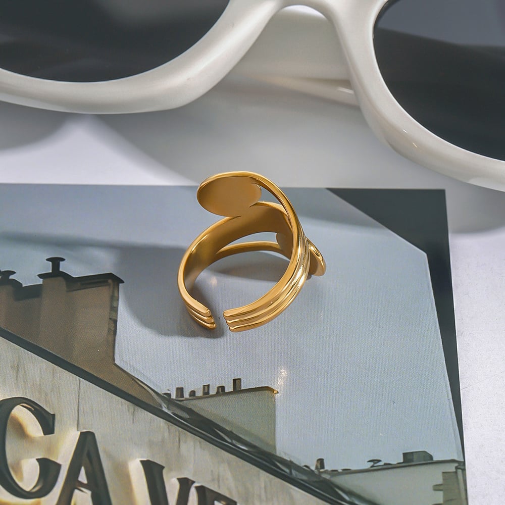 1 Piece Modern Series Spiral Line Stainless Steel Gold Color Women's Adjustable Rings h5Picture8