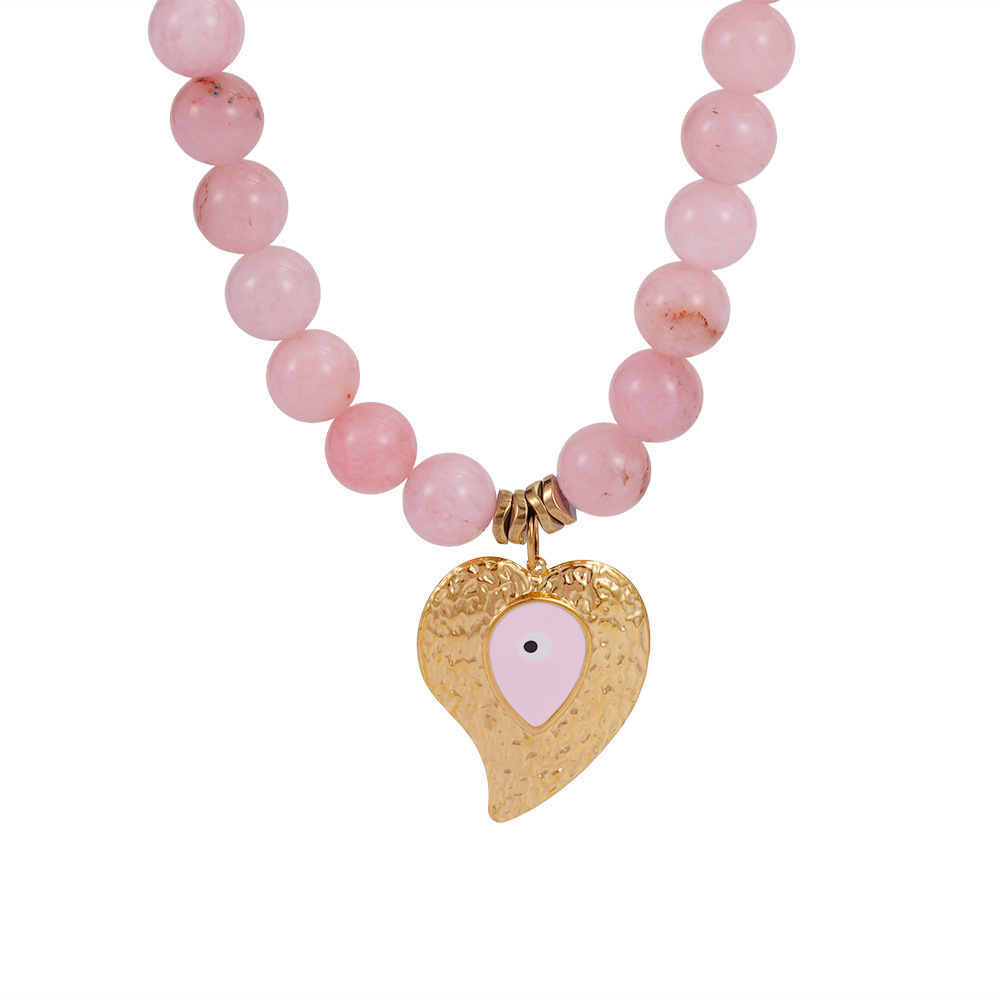 1 Piece Ethnic Series Bohemian Nature Stone Heart & Eye Patern Stainless Steel Gold Color Women's Beaded Necklaces Picture8