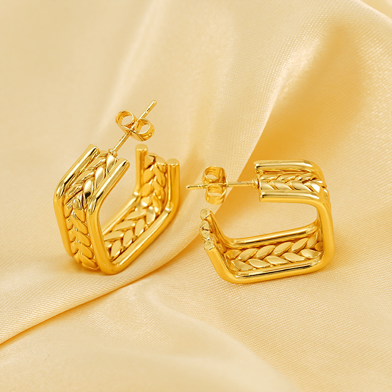 1 pair simple series simple geometric stainless steel  gold plated women stud earrings h5Picture3