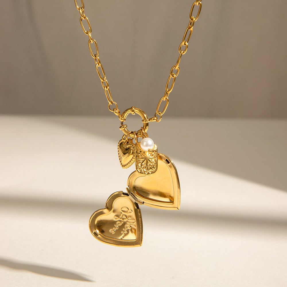 1 Stück Simple Series Elegante Liebes-/Herzform Edelstahl 18 Karat vergoldet Damen-Anhänger-Halsketten h5Bild5