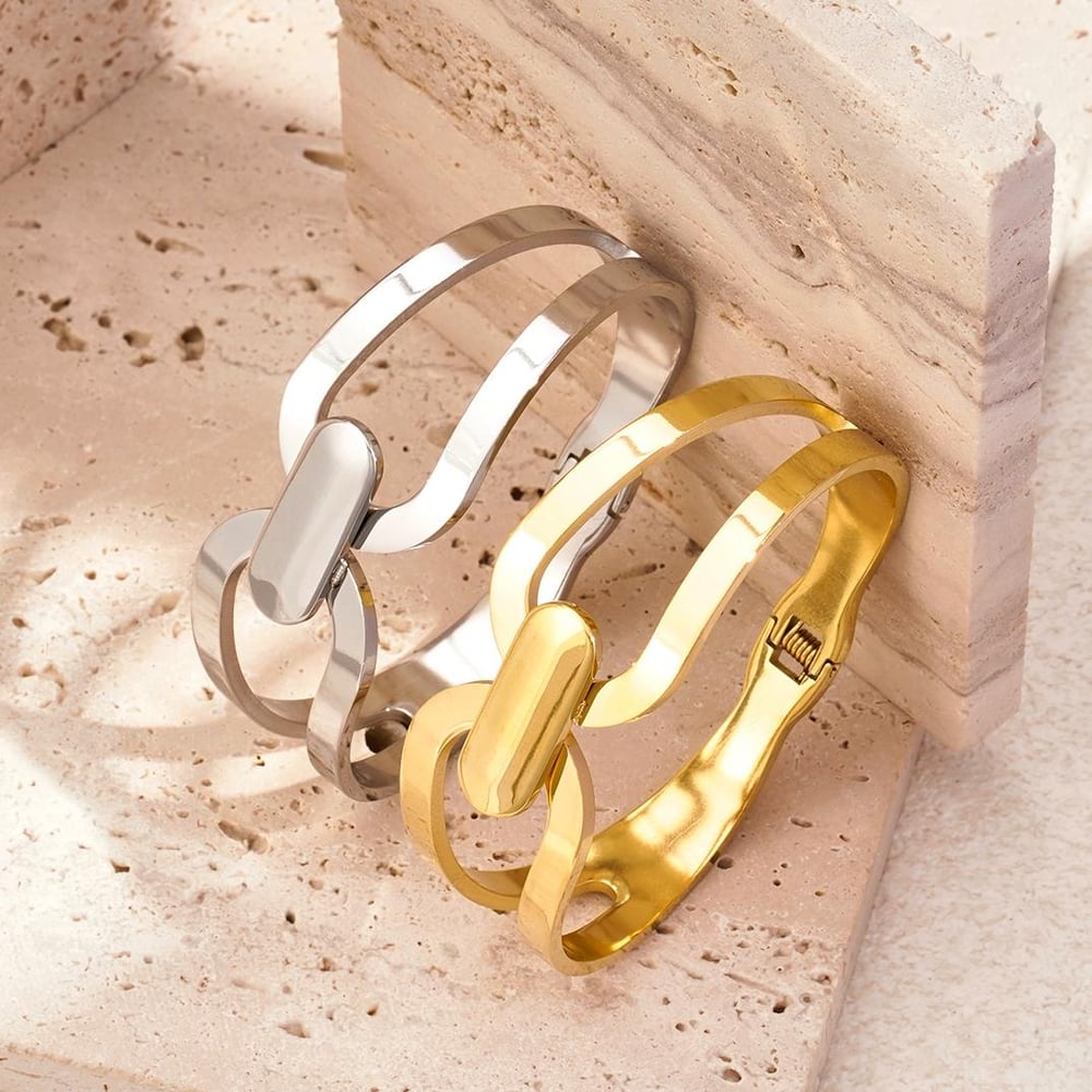 1 Piece Radiant Series Classic Patchwork Stainless Steel Gold Color Women's Bangles h5Picture7