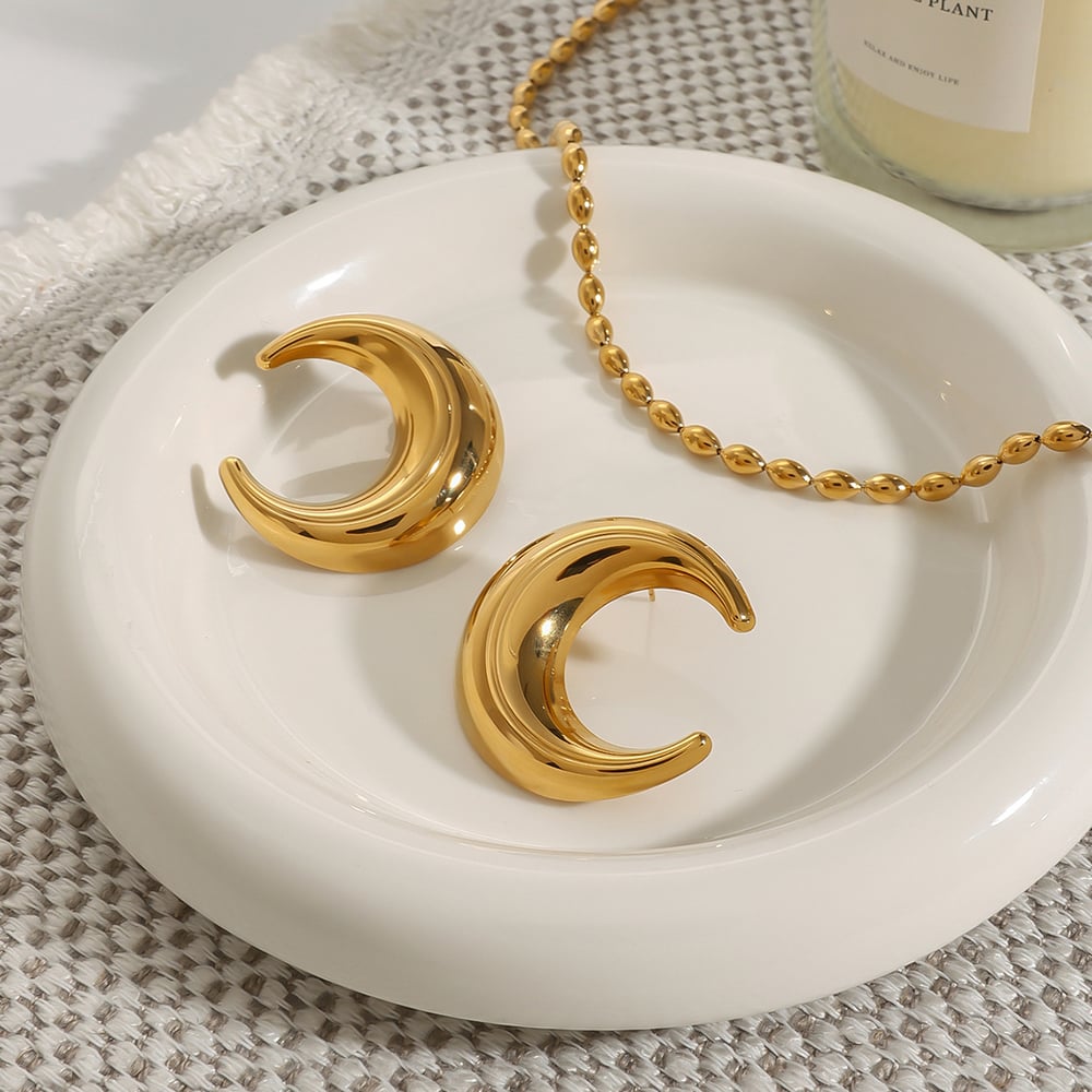 1 Pair Minimalist Series All-match Moon Shape Stainless Steel Gold Color Women's Stud Earrings h5Picture4