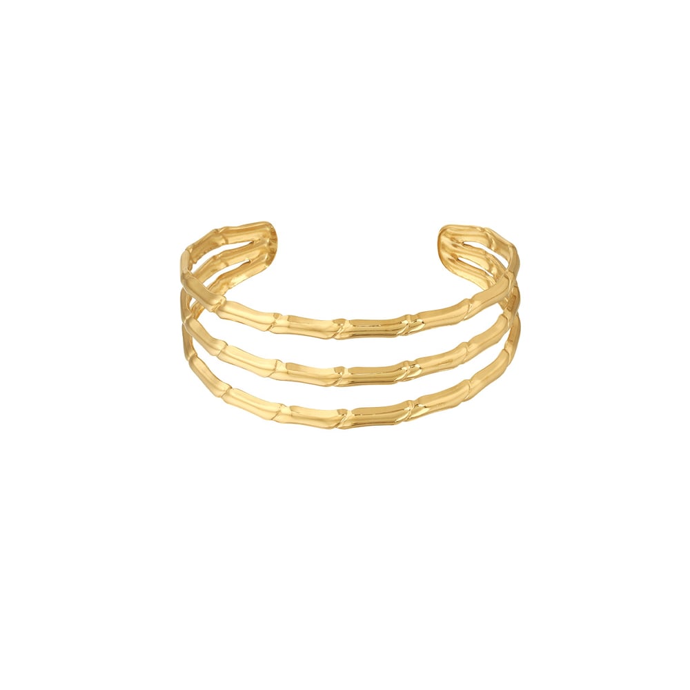 1 Piece Dazzling Series Classic Strip Three-Layers Stainless Steel Gold Color Women's Bangles Picture7