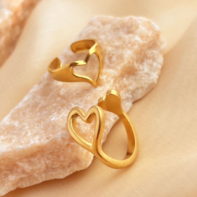 1 Piece Designable Series Elegant Hollow Heart Shape Stainless Steel Gold Color Women's Adjustable Rings h5Picture4