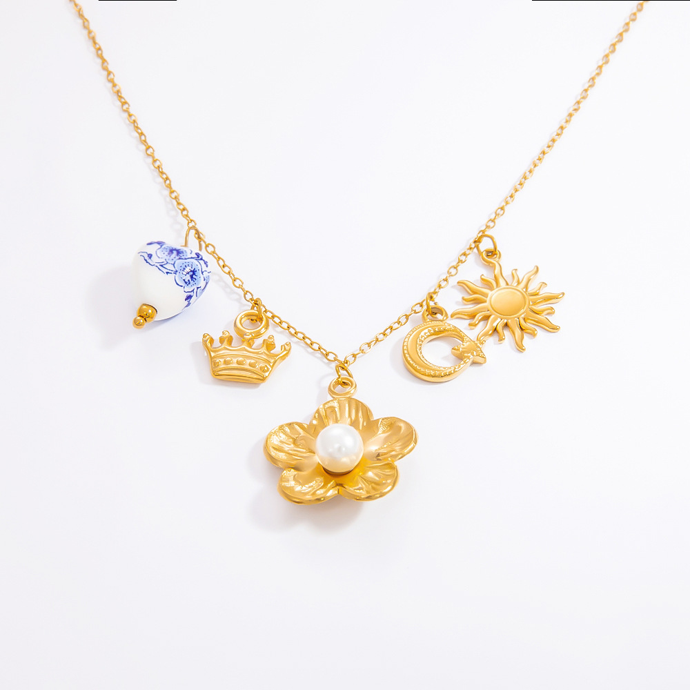 1 piece romantic series natural heart stainless steel  gold color plated artificial pearl women's pendant necklaces h5Picture7