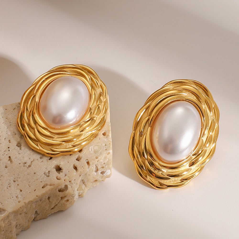 1 pair classic series retro geometric stainless steel  gold plated women stud earrings Picture4