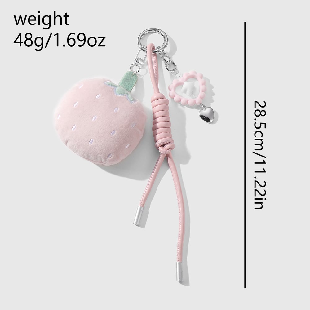 1 Piece Sweet Beaded Bow Plush Heart Strawberry Bag Charms h5Picture6